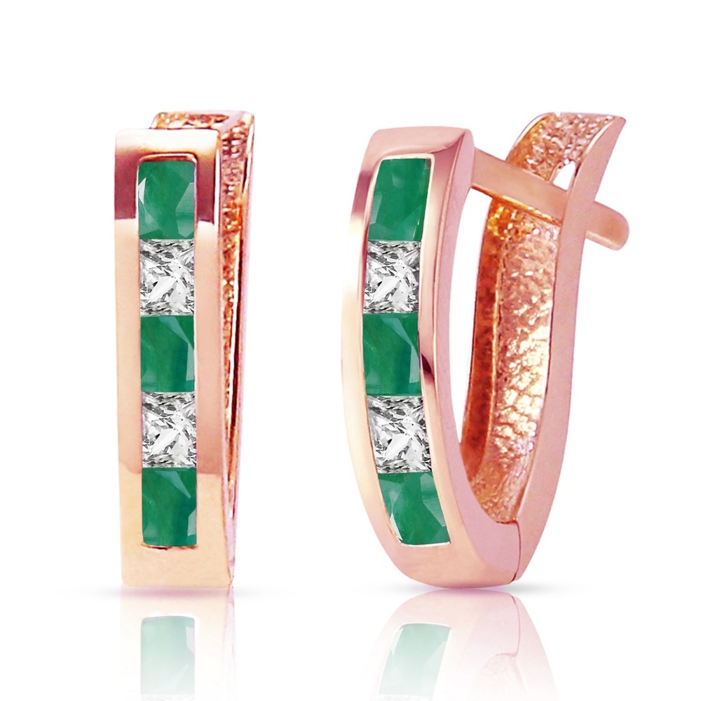 HOOP EARRING WITH NATURAL EMERALDS & WHITE TOPAZ - Picture 3 of 6